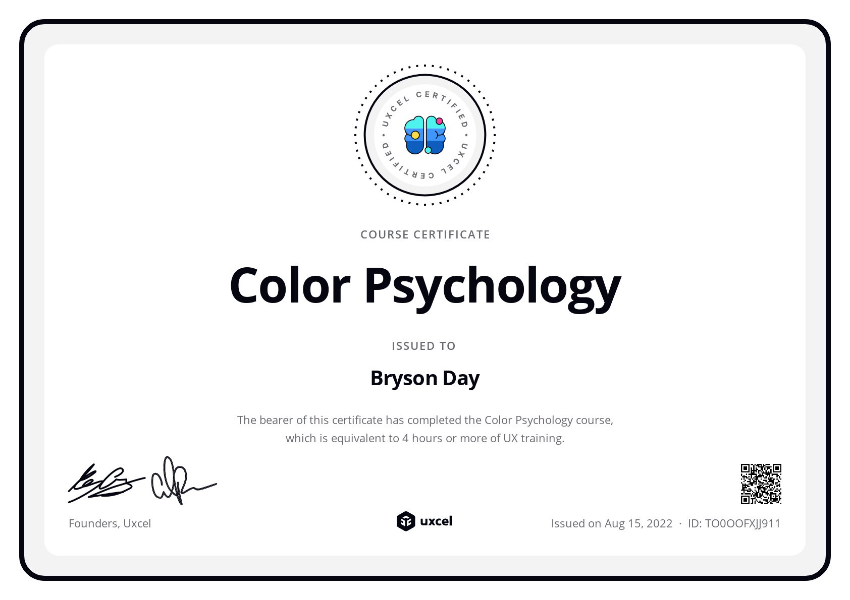 Bryson Day's certificate